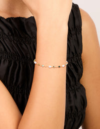 Gold Plated Green Semi Precious & Pearls Bracelet - link has visual effect only