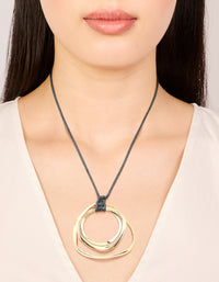 Gold Double Circle Layered Pendant Cord Necklace - link has visual effect only