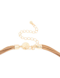 Gold Open Pendant Brown Cord Layered Long Necklace - link has visual effect only