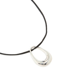 Silver Open Oval Pendant Cord Necklace - link has visual effect only