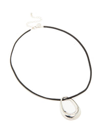 Silver Open Oval Pendant Cord Necklace - link has visual effect only