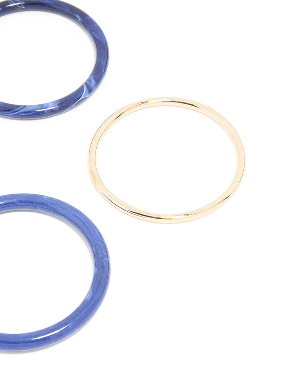 Gold Textured & Marbled Blue Bangles 4-Pack