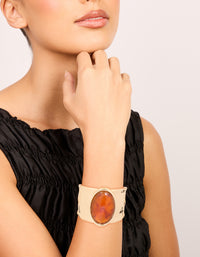 Gold Brown Stone Large Statement Wrist Cuff - link has visual effect only
