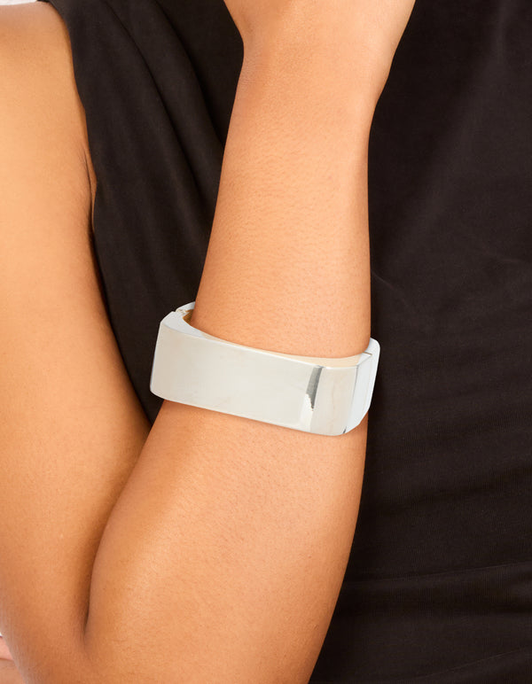 Silver Statement Rectangle Hinged Bangle