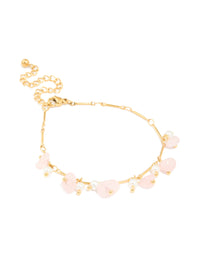Waterproof Gold Plated Stainless Steel Rose Quartz Semi Precious Stone Chip Bracelet - link has visual effect only