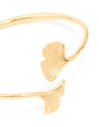 Waterproof Gold Plated Stainless Steel Open Leaf Wrist Cuff - link has visual effect only