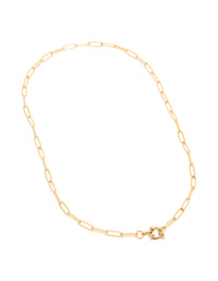 Waterproof Gold Plated Stainless Steel Fine Link Dainty Clasp Necklace - link has visual effect only