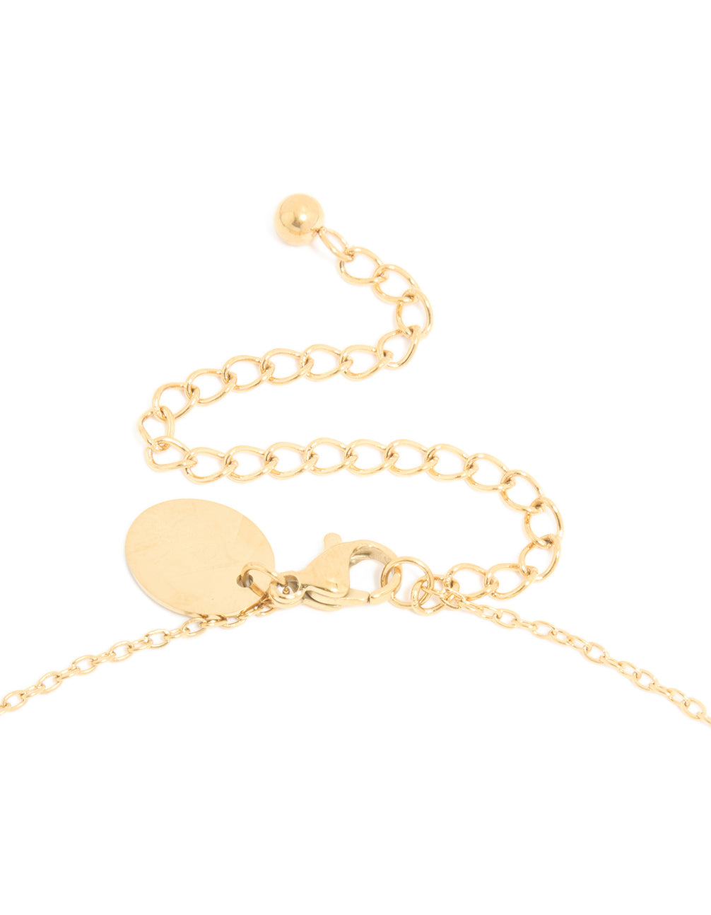 Presenting a waterproof birth flower May hawthorn necklace with gold plated stainless steel and featuring a floral detail clasp detail view