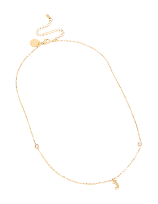 Waterproof Gold Plated Stainless Steel Letter J Dainty Pendant Necklace