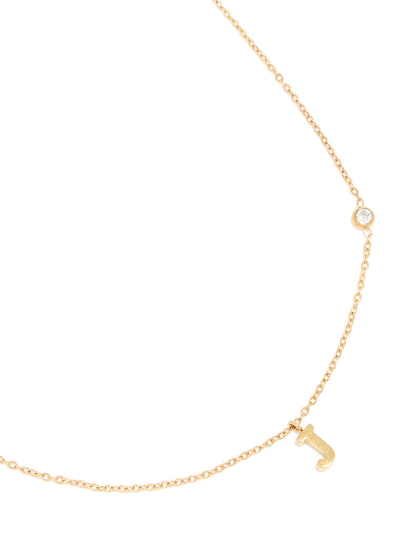Waterproof Gold Plated Stainless Steel Letter J Dainty Pendant Necklace