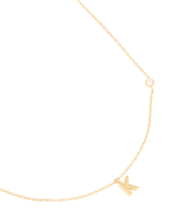 Waterproof Gold Plated Stainless Steel Letter K Dainty Pendant Necklace