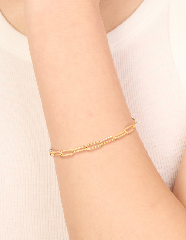 Waterproof Gold Plated Stainless Steel Fine Link Dainty Clasp Bracelet