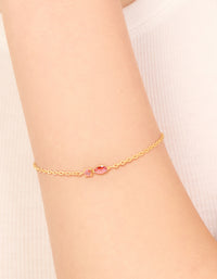 Waterproof Gold Plated Stainless Steel July Red Cubic Zirconia Birthstone Bracelet - link has visual effect only