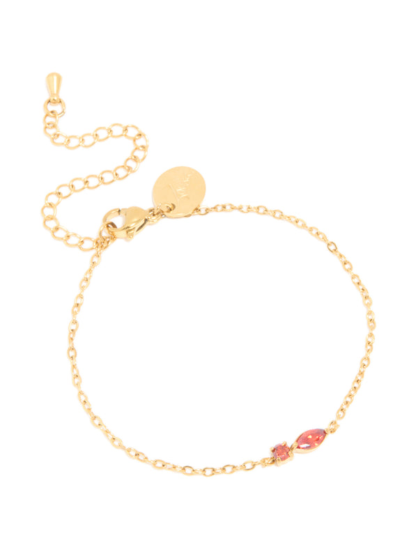 Waterproof Gold Plated Stainless Steel January Red Cubic Zirconia Birthstone Bracelet