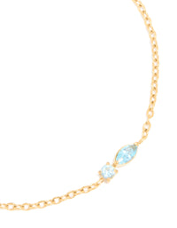 Waterproof Gold Plated Stainless Steel March Light Blue Cubic Zirconia Birthstone Bracelet - link has visual effect only
