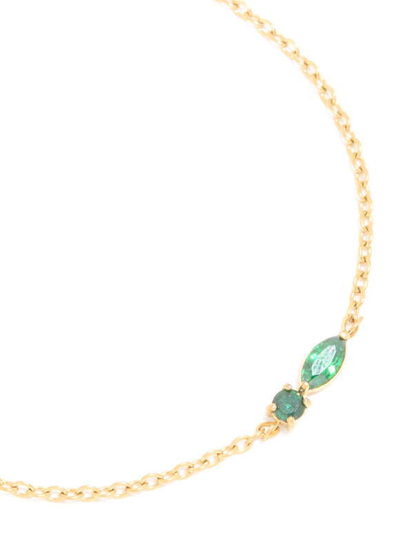 Waterproof Gold Plated Stainless Steel May Green Cubic Zirconia Birthstone Bracelet