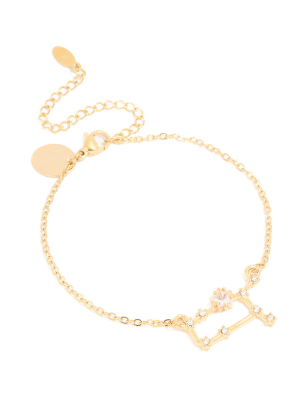 Waterproof Gold Plated Stainless Steel Cubic Zirconia Gemini Zodiac Sign Bracelet
