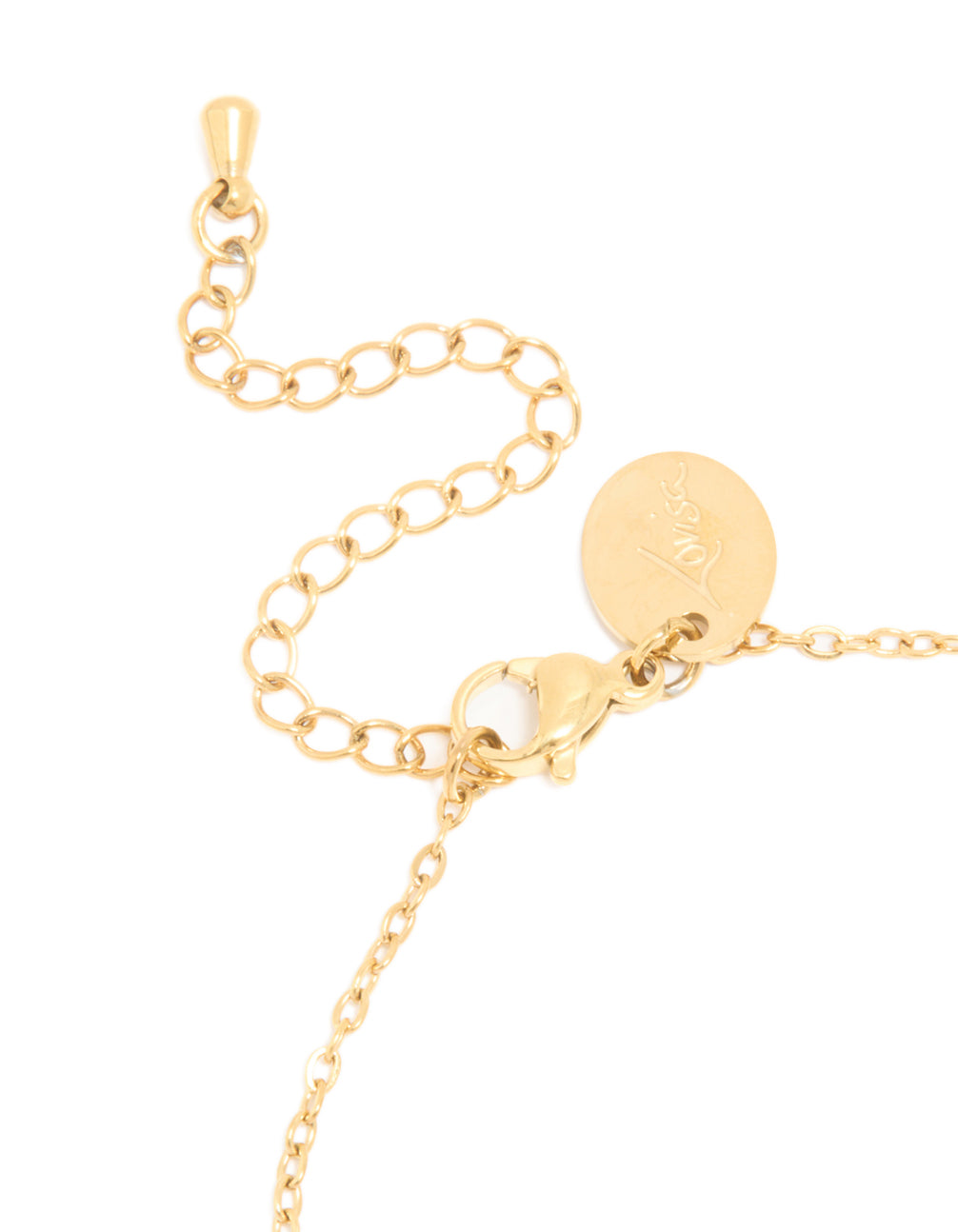 Presenting a waterproof gold plated stainless steel December blue cubic zirconia birthstone bracelet closure detail view