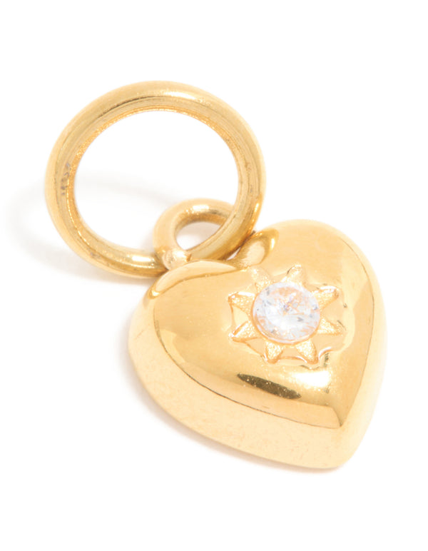 Waterproof Gold Plated Stainless Steel Cubic Zirconia Puffy Heart Charm