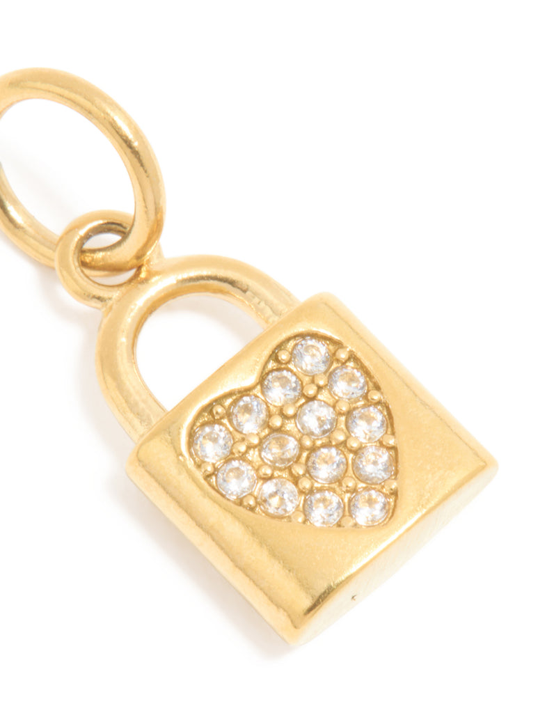 Waterproof Gold Plated Stainless Steel Cubic Zirconia Heart Locket Cha ...