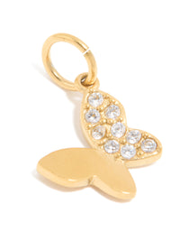 Waterproof Gold Plated Stainless Steel Cubic Zirconia Butterfly Charm - link has visual effect only