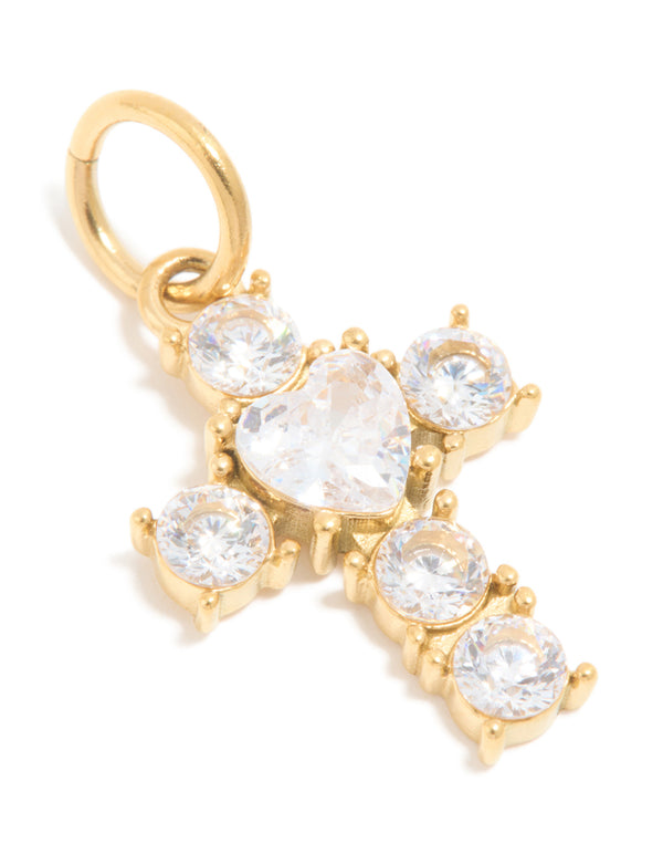 Waterproof Gold Plated Stainless Steel Cubic Zirconia Cross Charm