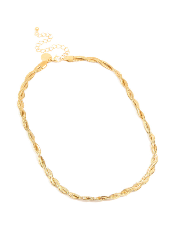 Waterproof Gold Plated Stainless Steel Snake Chain Twisted Necklace