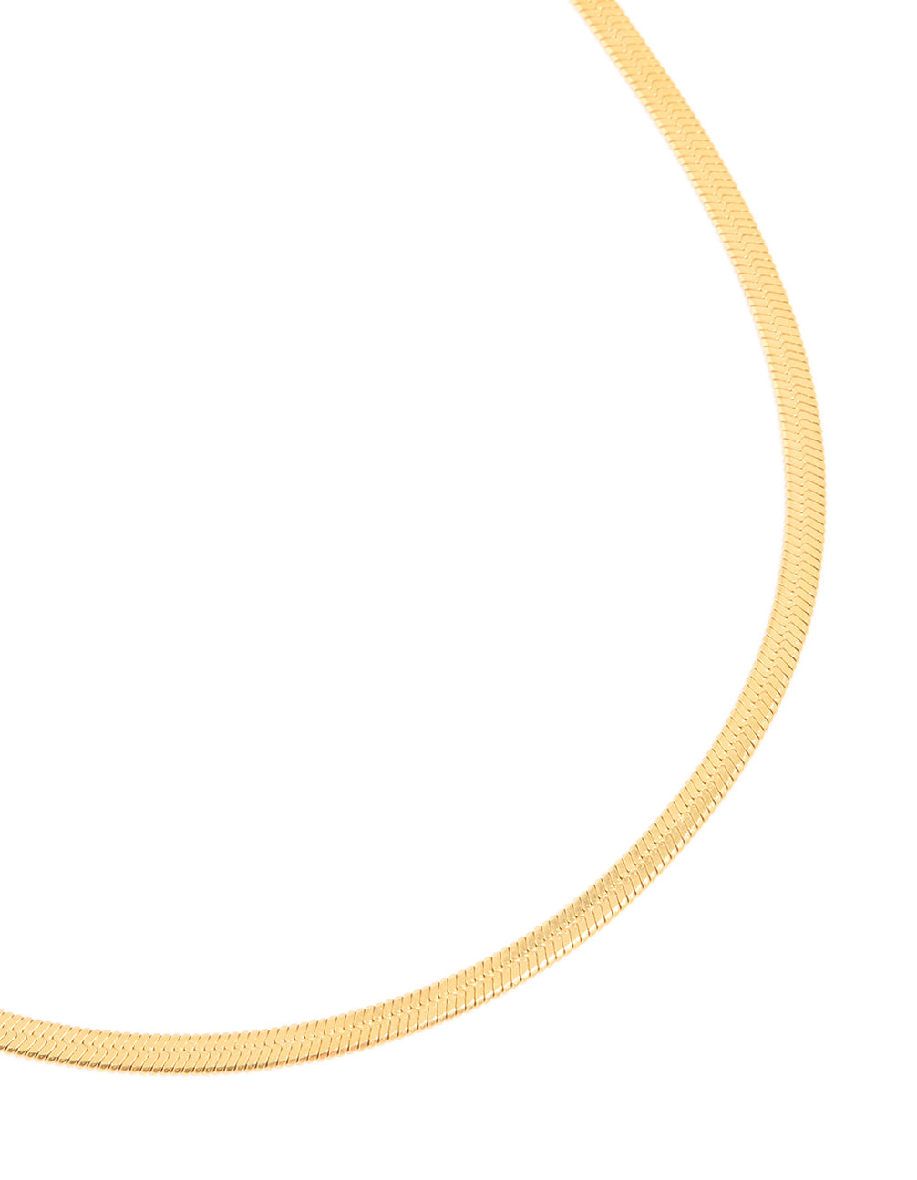 Discover the waterproof gold plated stainless steel fine flat snake chain necklace close up view