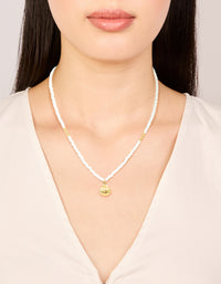 Waterproof Gold Plated Stainless Steel & White Beaded Shell Pendant Necklace - link has visual effect only