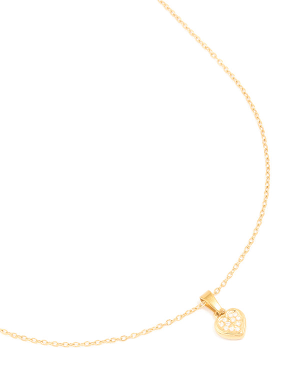Waterproof Gold Plated Stainless Steel Diamante Mini Pavé Heart Earrings