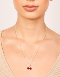 Waterproof Gold Plated Stainless Steel Red Glass Cherry Necklace - link has visual effect only
