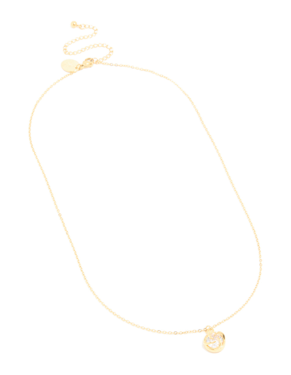Crafted from waterproof gold plated stainless steel cubic zirconia claw-set pendant necklace front view