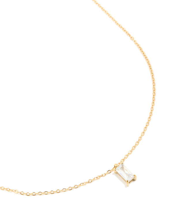 Waterproof Gold Plated Stainless Steel Cubic Zirconia Baguette Pendant Necklace