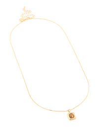 Waterproof Gold Plated Stainless Steel Tigers Eye Semi Precious Stone Disc Necklace - link has visual effect only