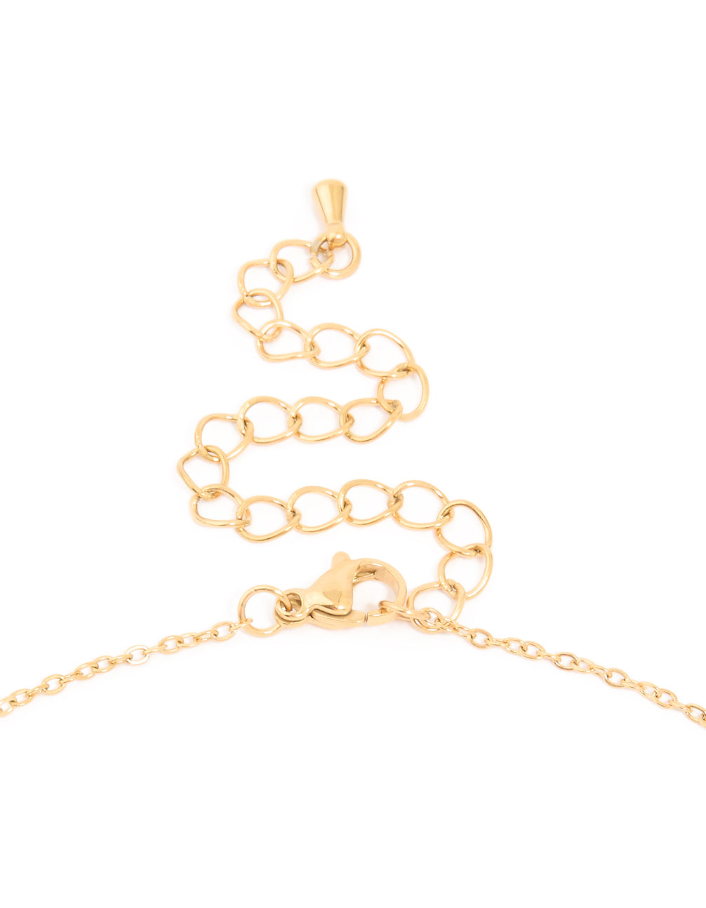 Delicate waterproof butterfly pendant necklace in gold plated stainless steel with cubic zirconia clasp detail view