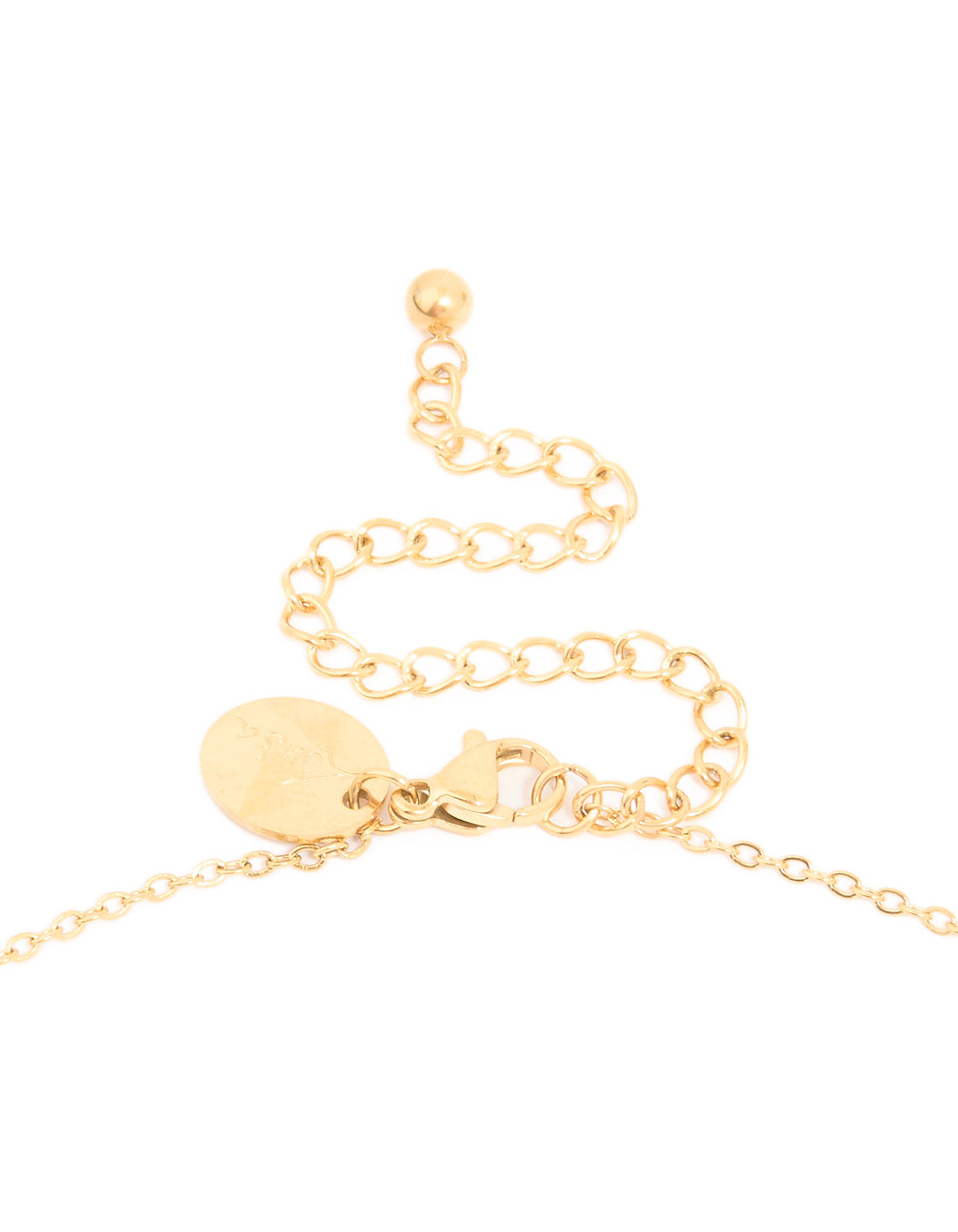 Fine crafted waterproof floral pendant necklace with gold plated stainless steel and cubic zirconia crystals clasp detail view