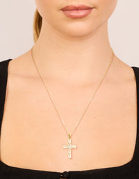 Waterproof Gold Plated Stainless SteeL Cubic Zirconia Statement Cross Necklace - link has visual effect only