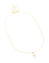 Waterproof Gold Plated Stainless Steel Cubic Zirconia Fine Cross Necklace - link has visual effect only