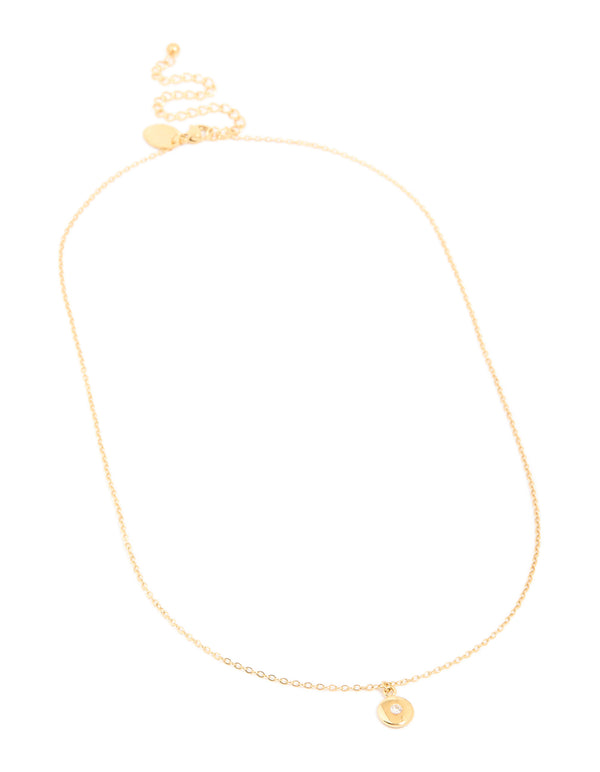 Waterproof Gold Plated Stainless Steel Cubic Zirconia Disc Pendant Necklace