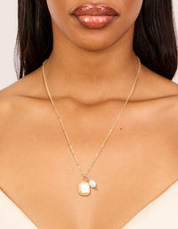 Waterproof Gold Plated Stainless Steel Pearl & Square Pendant Necklace Set - link has visual effect only
