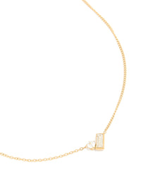 Waterproof Gold Plated Stainless Steel Cubic Zirconia Baguette & Round Pendant Necklace - link has visual effect only