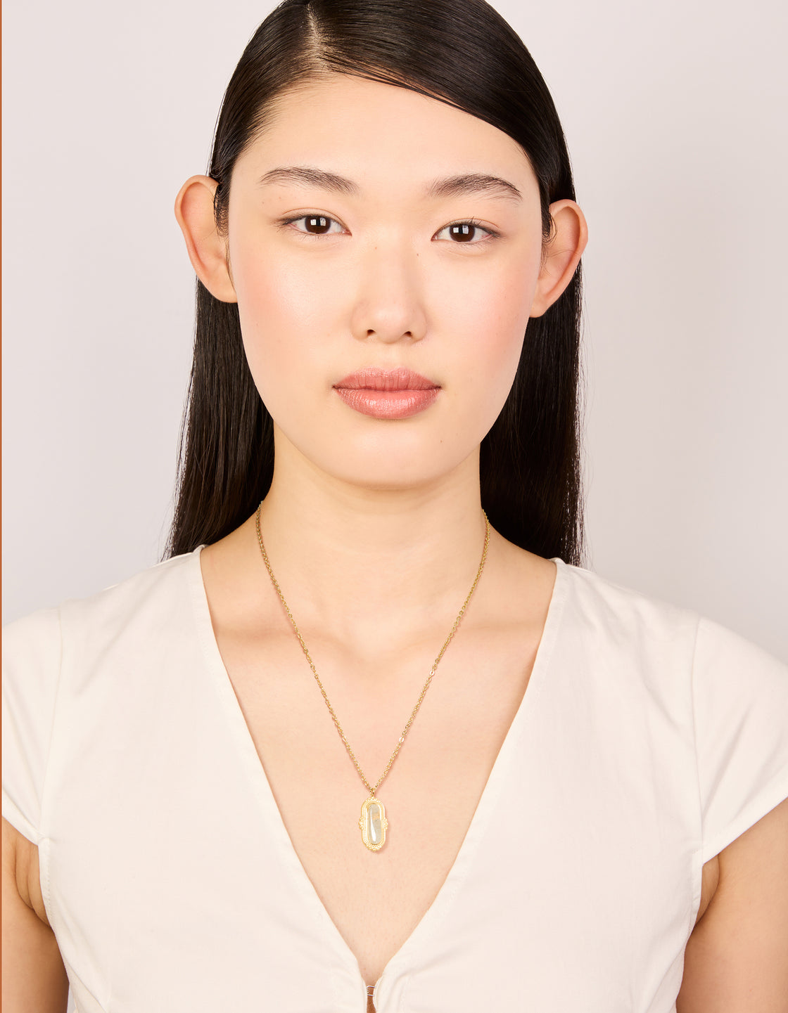 Waterproof Gold Plated Stainless Steel Semi Precious Stone Rectangle Boho Necklace