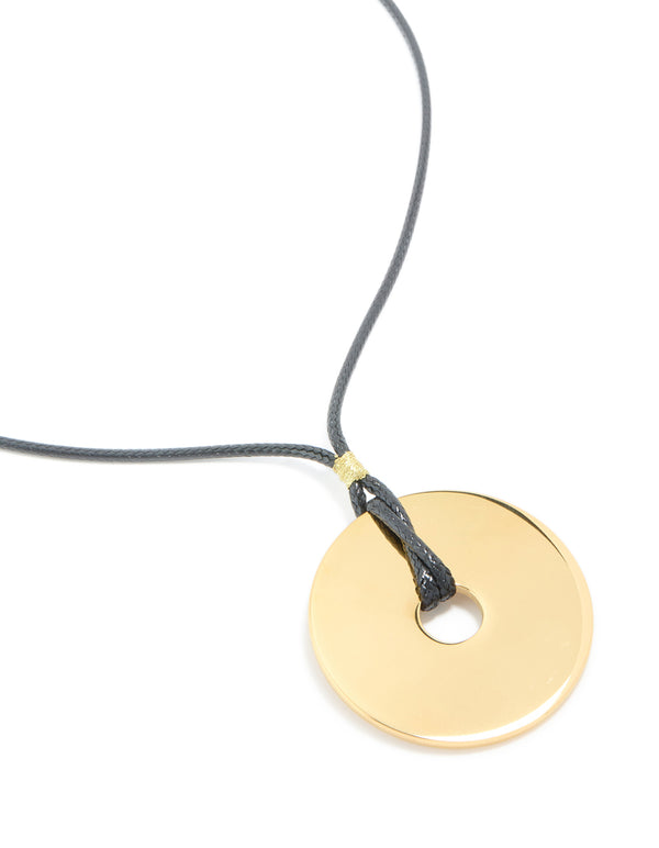 Waterproof Gold Plated Stainless Steel Circle Pendant Dainty Cord Necklace