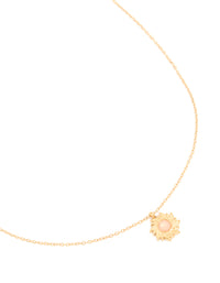 Waterproof Gold Plated Stainless Steel Pink Semi Precious Stone Sunray Necklace - link has visual effect only