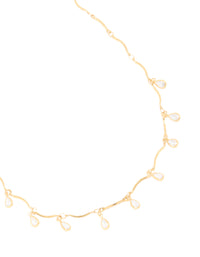 Waterproof Gold Plated Stainless Steel Cubic Zirconia Droplet Charms Necklace - link has visual effect only