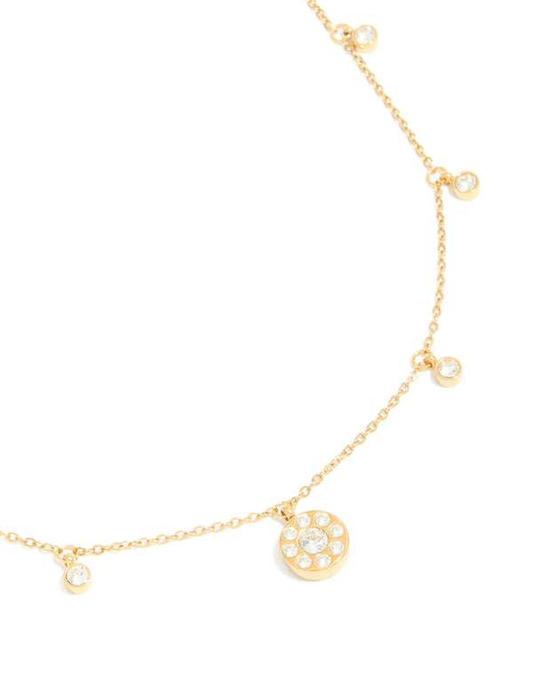 Waterproof Gold Plated Stainless Steel Cubic Zirconia Droplet Pendant Necklace
