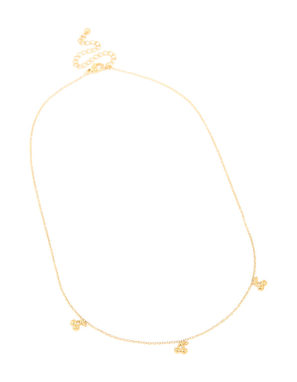 Waterproof Gold Plated Stainless Steel Mini Cherry Charms Necklace
