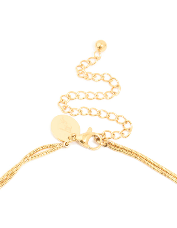 Waterproof Gold Plated Stainless Steel Snake Chain & Open Circle Pendant Layered Necklace