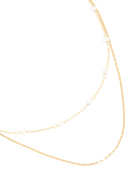 Waterproof Gold Plated Stainless Steel Pearl Beaded & Chain Layered Necklace - link has visual effect only