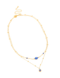 Waterproof Gold Plated Stainless Steel Lapis Lazuli Semi Precious Stone Chain Layered Necklace - link has visual effect only